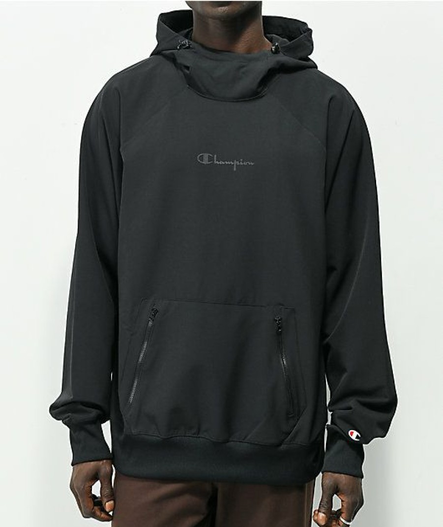 Clothing * | Champion Stormshell Black Hoodie Promotions