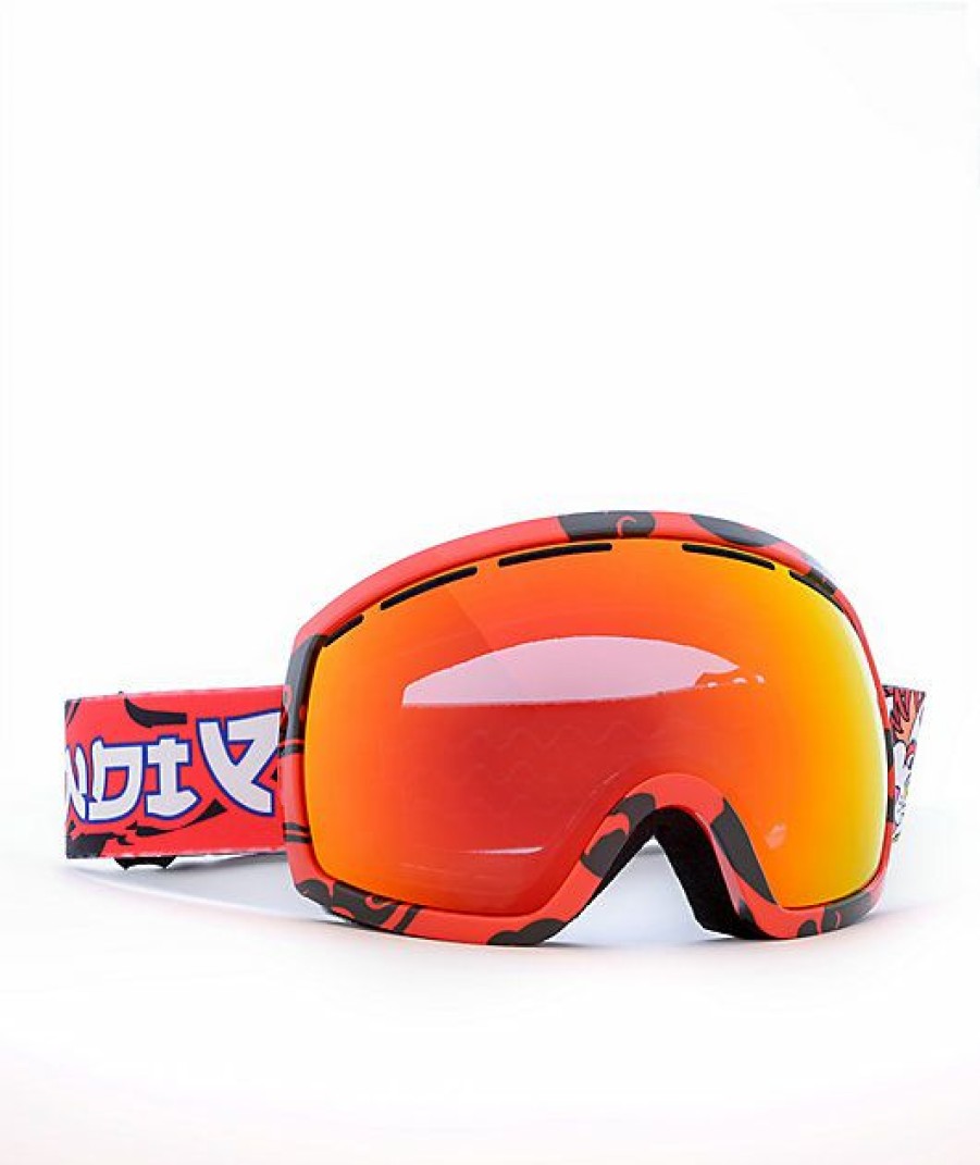 Snowboard * | Ripndip Dragonerm Red & Yellow Chrome Snow Goggles Limit Offer