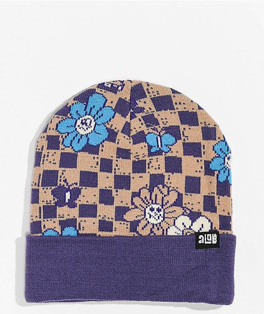 Beanies * | A-Lab Daisy Chain Purple & Khaki Beanie Promotions