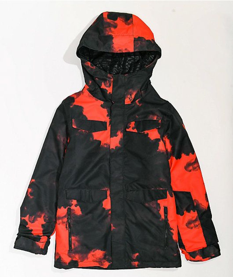 Clothing * | Volcom Kids' Caddoc Insulated Red & Black Tie Dye 10K Snowboard Jacket Promotions