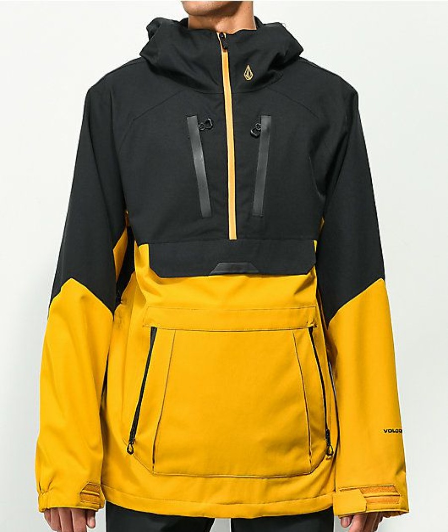 Clothing * | Volcom Brighton Gold & Black 15K Anorak Snowboard Jacket Promotions