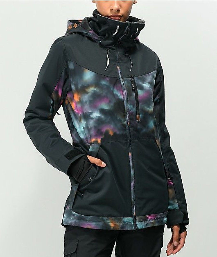 Snowboard * | Roxy Presence Black & Multi 10K Snowboard Jacket Limit Offer