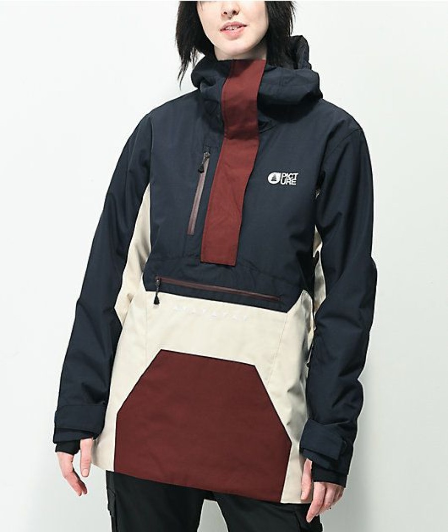 Snowboard * | Picture Organic Seasons Dark Blue & Red 10K Parka Snowboard Jacket Limit Offer