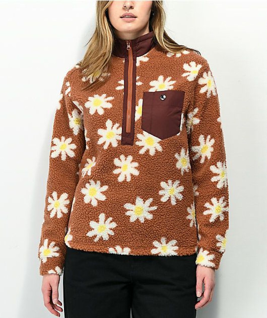 Clothing * | Airblaster Sherpa Rust Daisy Half Zip Fleece Jacket Promotions