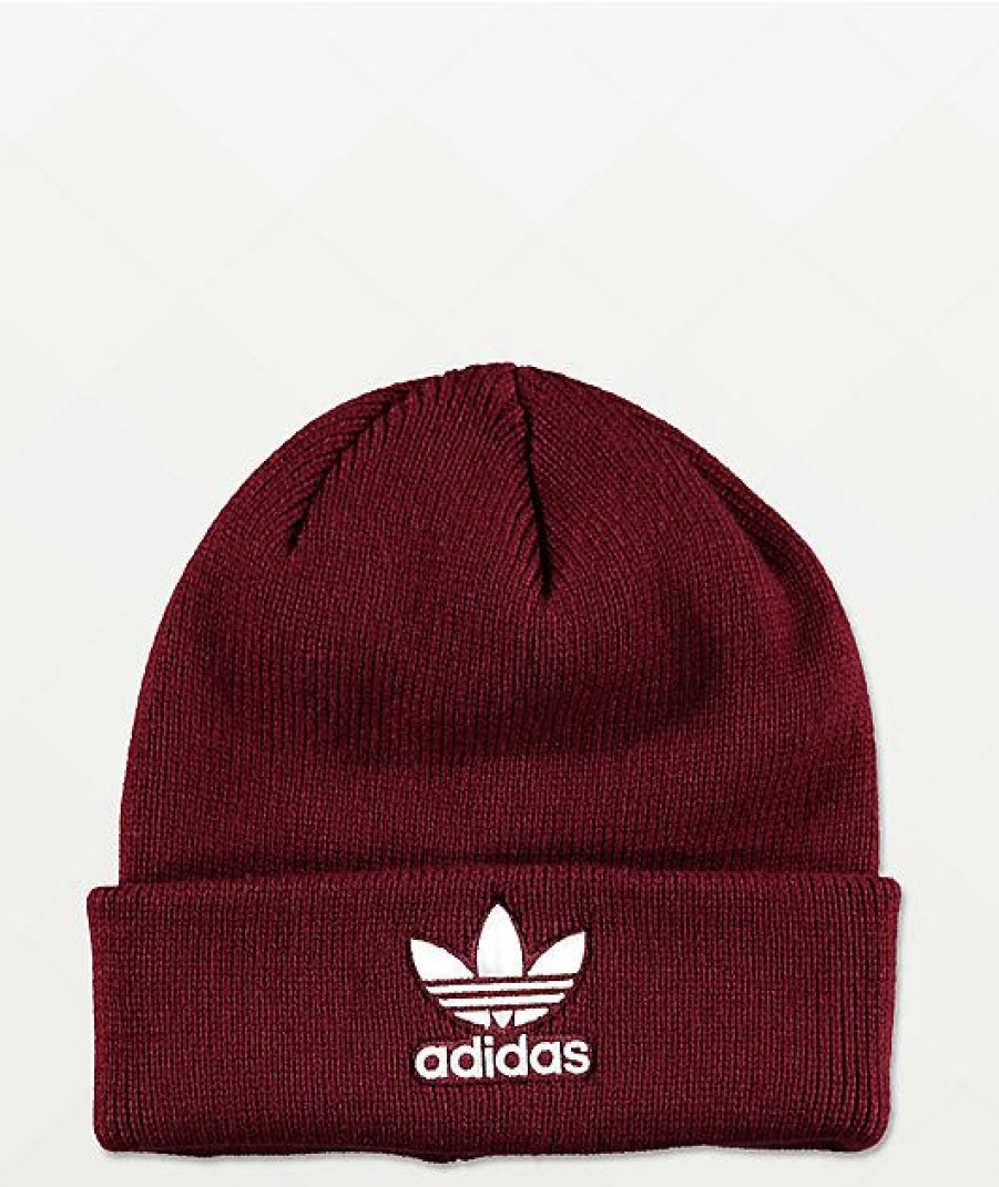 Beanies * | Adidas Trefoil Burgundy & White Beanie Promotions