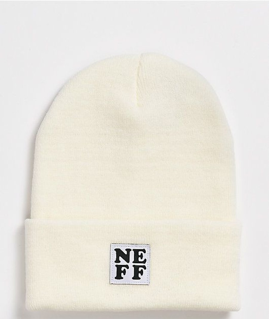 Beanies * | Neff Lawrence White Fold Beanie Promotions