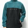 Clothing * | Obey Channel Black & Teal Tech Fleece Sweatshirt Promotions