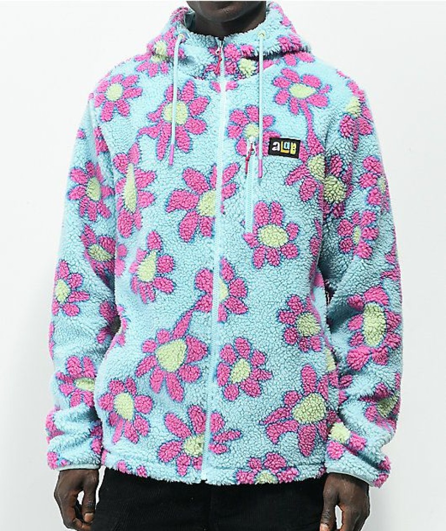 Clothing * | A-Lab Dazer Flower Blue Hooded Fleece Zip Jacket Promotions