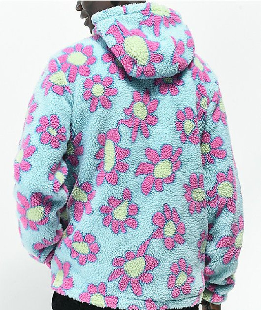 Clothing * | A-Lab Dazer Flower Blue Hooded Fleece Zip Jacket Promotions