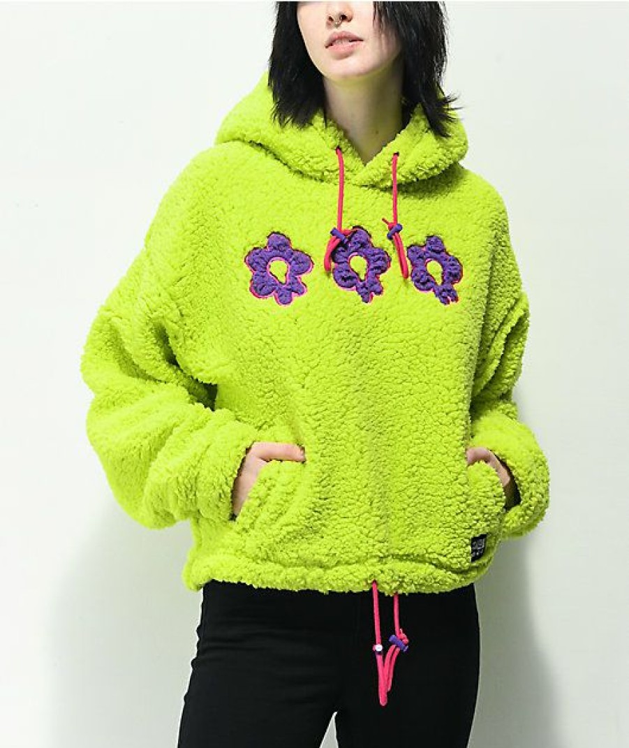 Clothing * | A-Lab Dorothy Flower Green & Purple Tech Fleece Hoodie Promotions