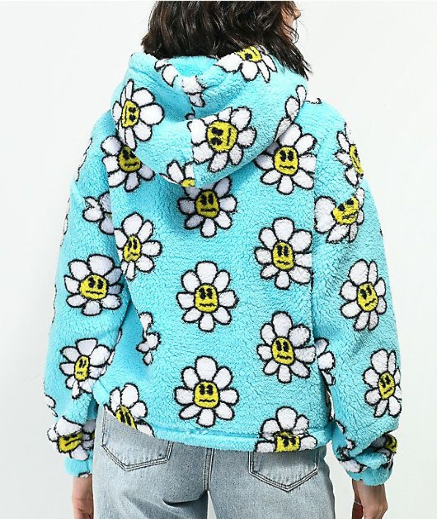 Clothing * | A-Lab Kendallie Daisy Blue Fleece Hoodie Promotions