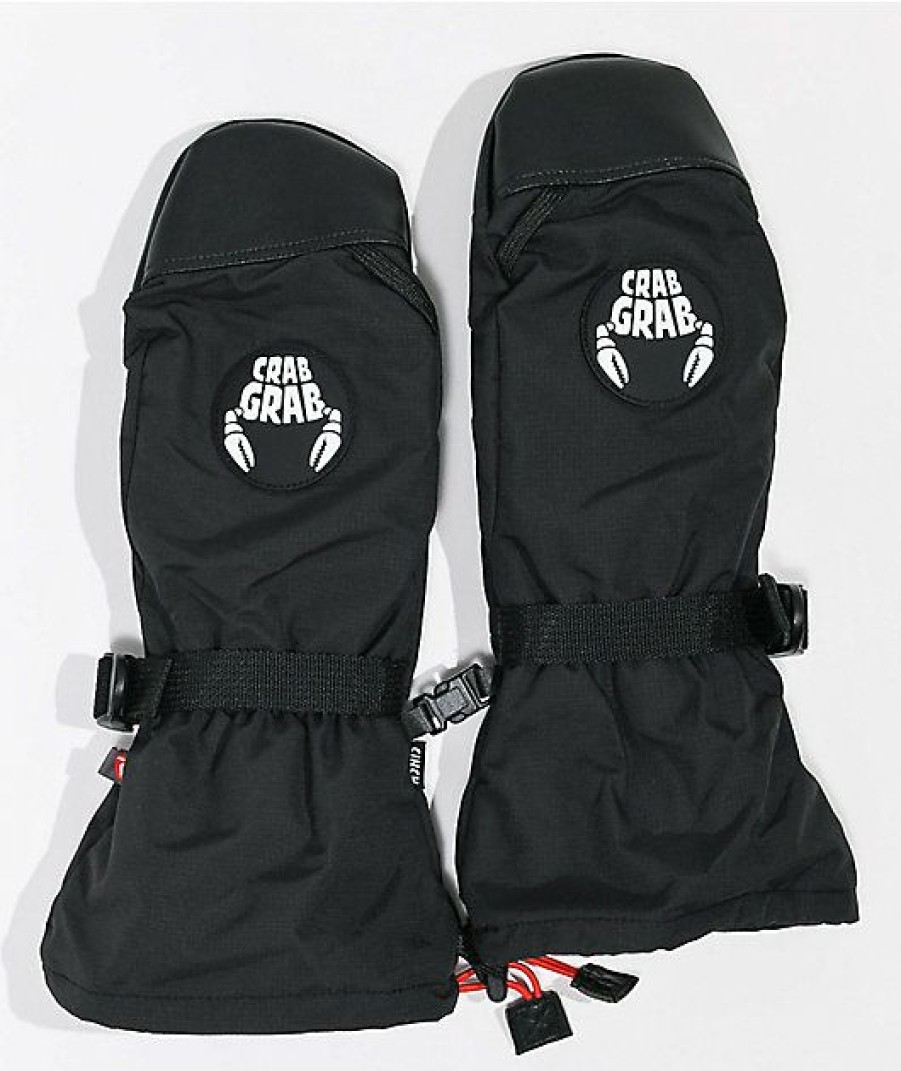 Snowboard * | Crab Grab Cinch Black 15K Snowboard Mittens Limit Offer