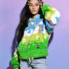 Clothing * | A-Lab Kadley Trippy Landscape Blue & Green Crop Sherpa Hoodie Promotions