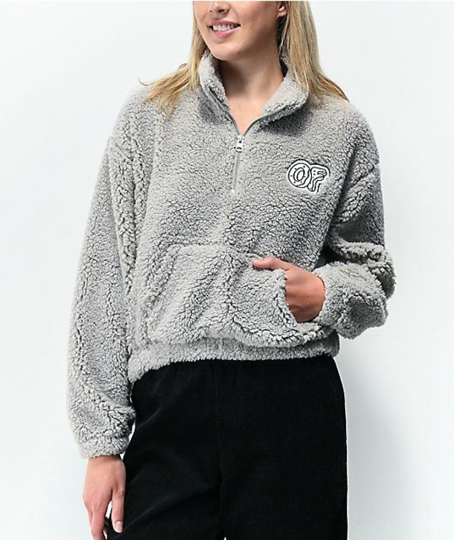 Clothing * | Odd Future Sherpa Grey Crop Half Zip Fleece Sweatshirt Promotions