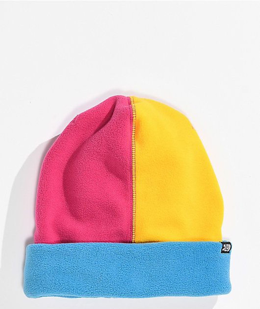 Beanies * | A-Lab Burr Yellow, Pink, & Blue Colorblock Fleece Beanie Promotions