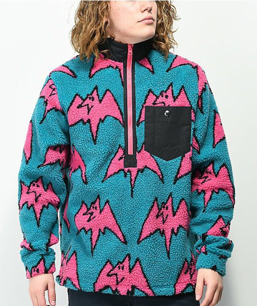 Clothing * | Airblaster Sherpa Blue & Pink Half Zip Sweatshirt Promotions