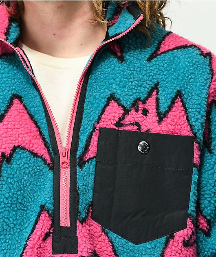 Clothing * | Airblaster Sherpa Blue & Pink Half Zip Sweatshirt Promotions