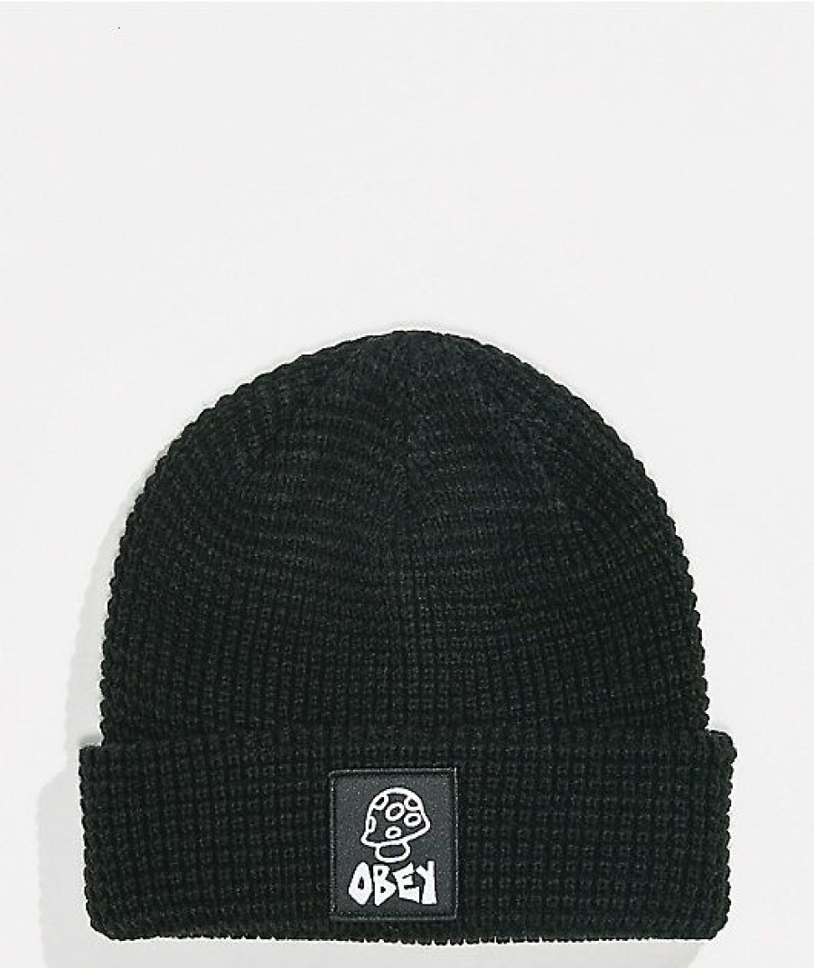 Beanies * | Obey Vacant Waffle Black Beanie Promotions