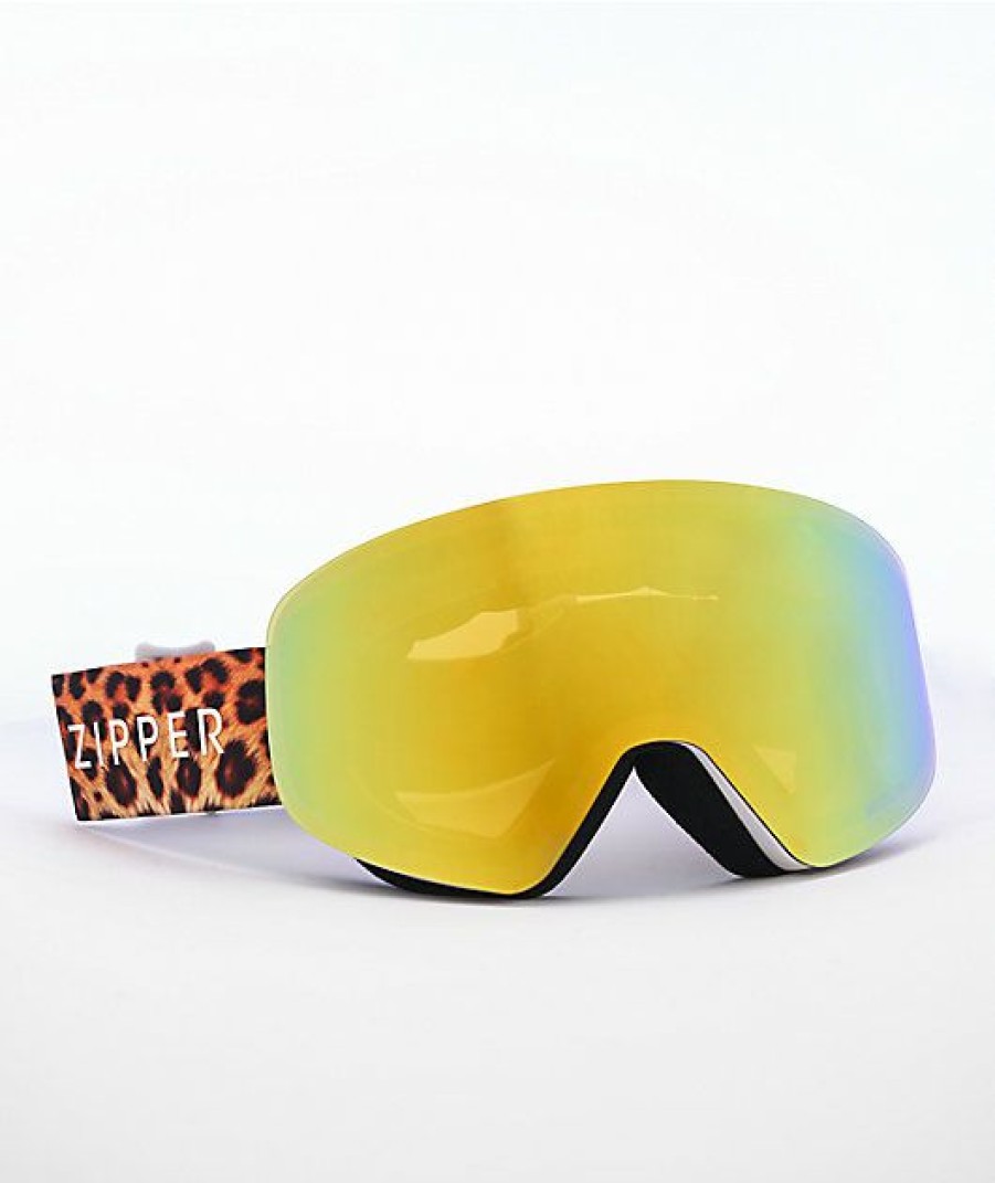 Snowboard * | Vonzipper Encore White Snow Leopard & Gold Chrome Snowboard Goggles Limit Offer