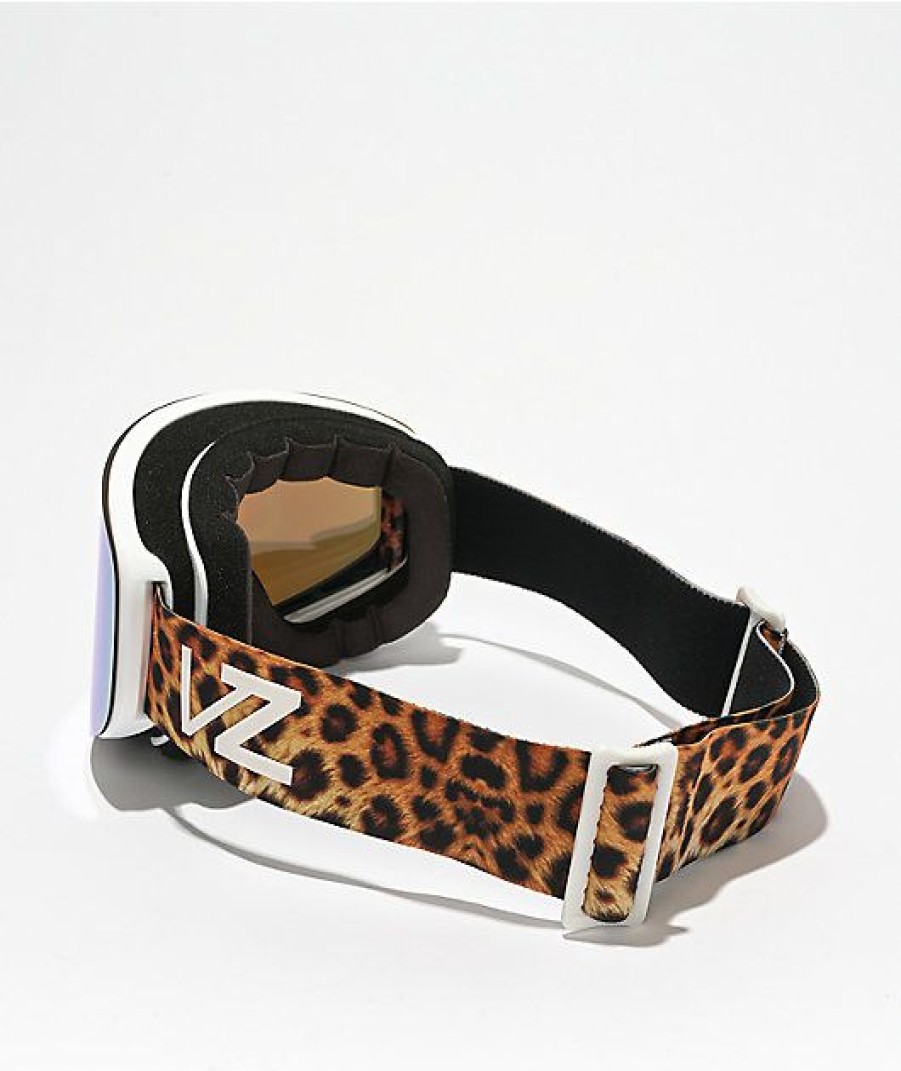 Snowboard * | Vonzipper Encore White Snow Leopard & Gold Chrome Snowboard Goggles Limit Offer