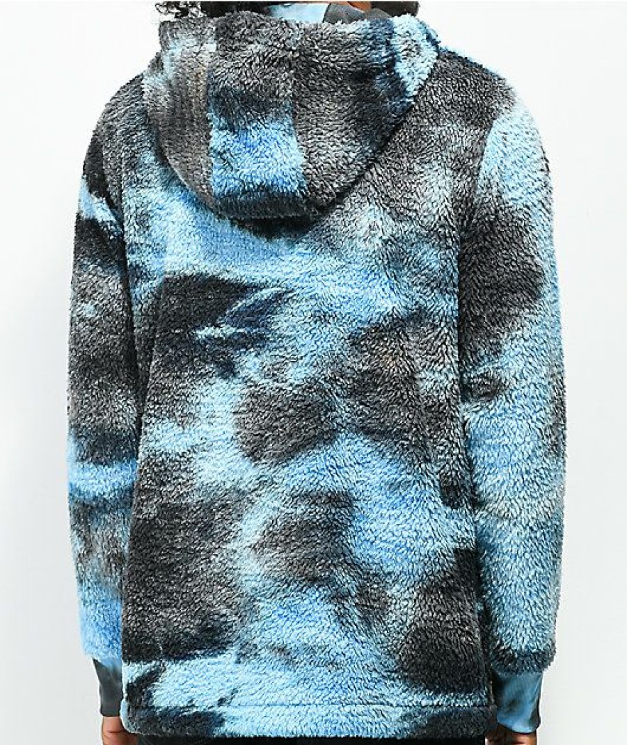 Clothing * | Empyre Tyen Blue & Black Tie Dye Sherpa Fleece Hoodie Promotions