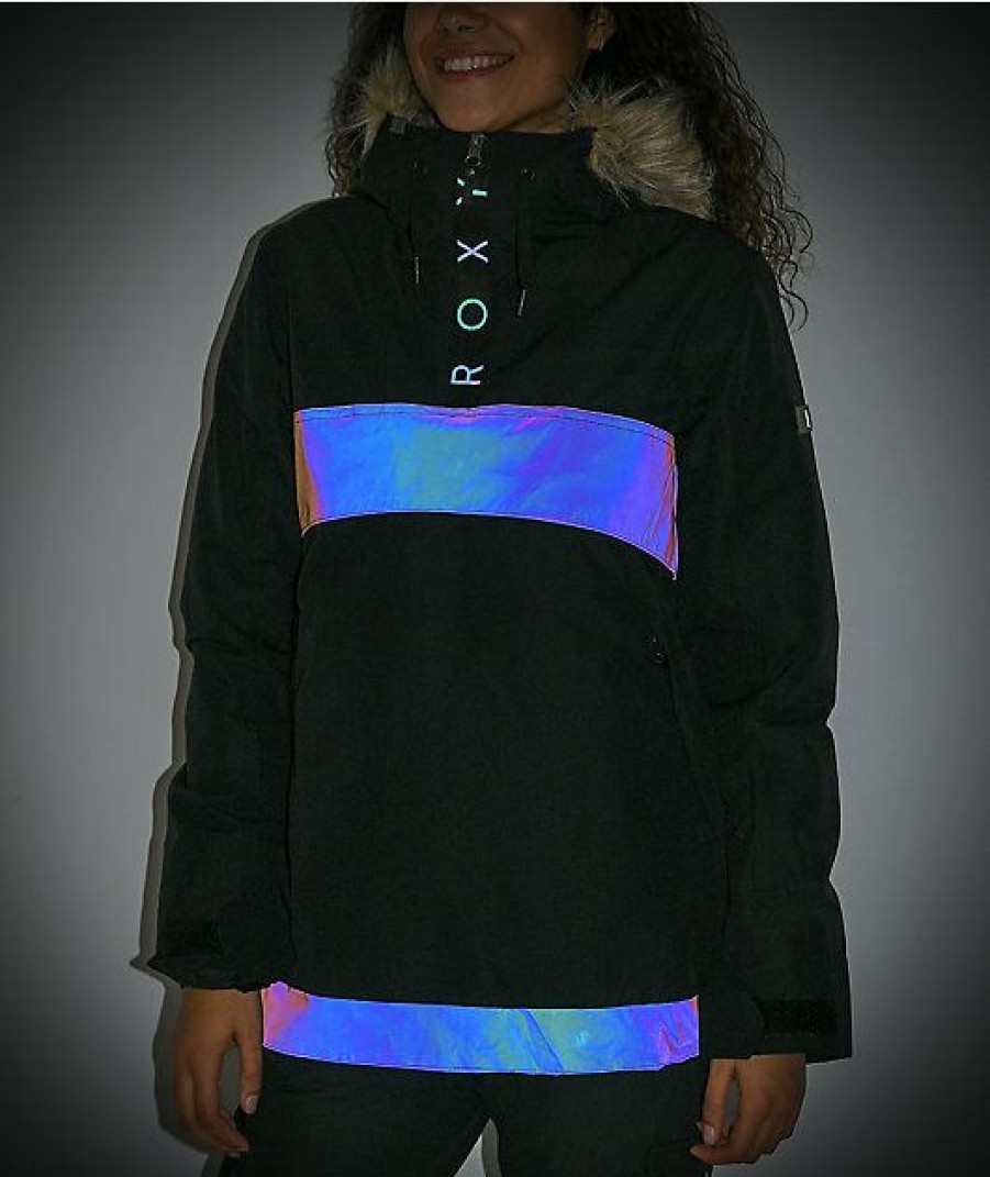 Snowboard * | Roxy Shelter Black & Irridescent Anorak 10K Snowboard Jacket Limit Offer