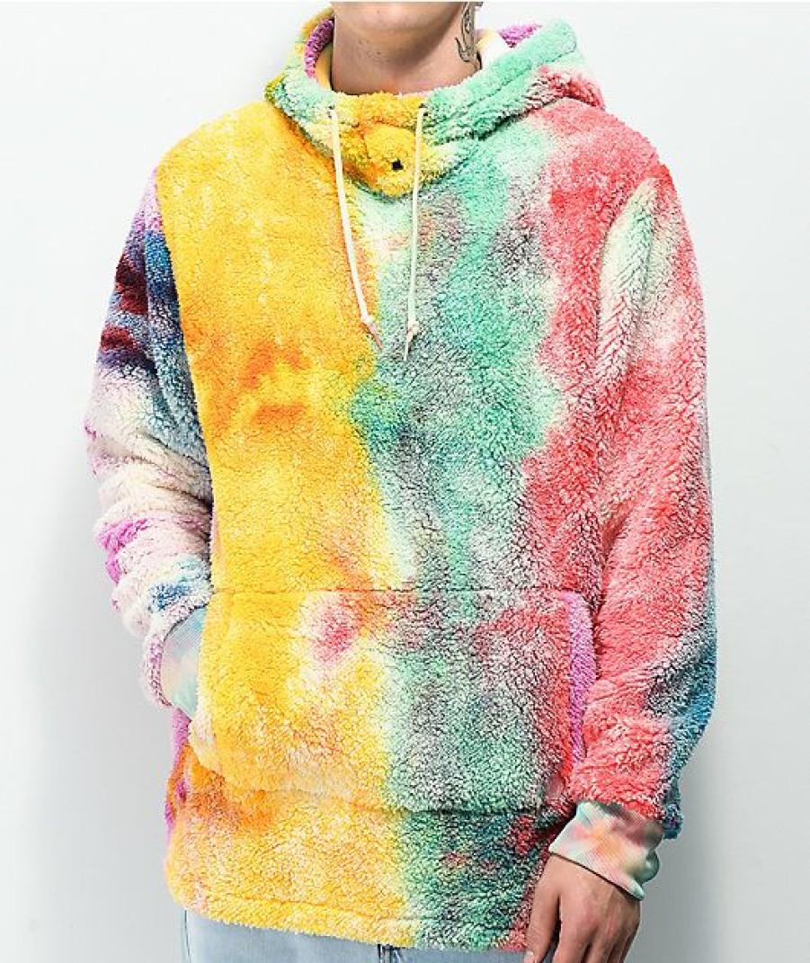 Clothing * | Empyre Rainbow Tie Dye Sherpa Fleece Hoodie Promotions