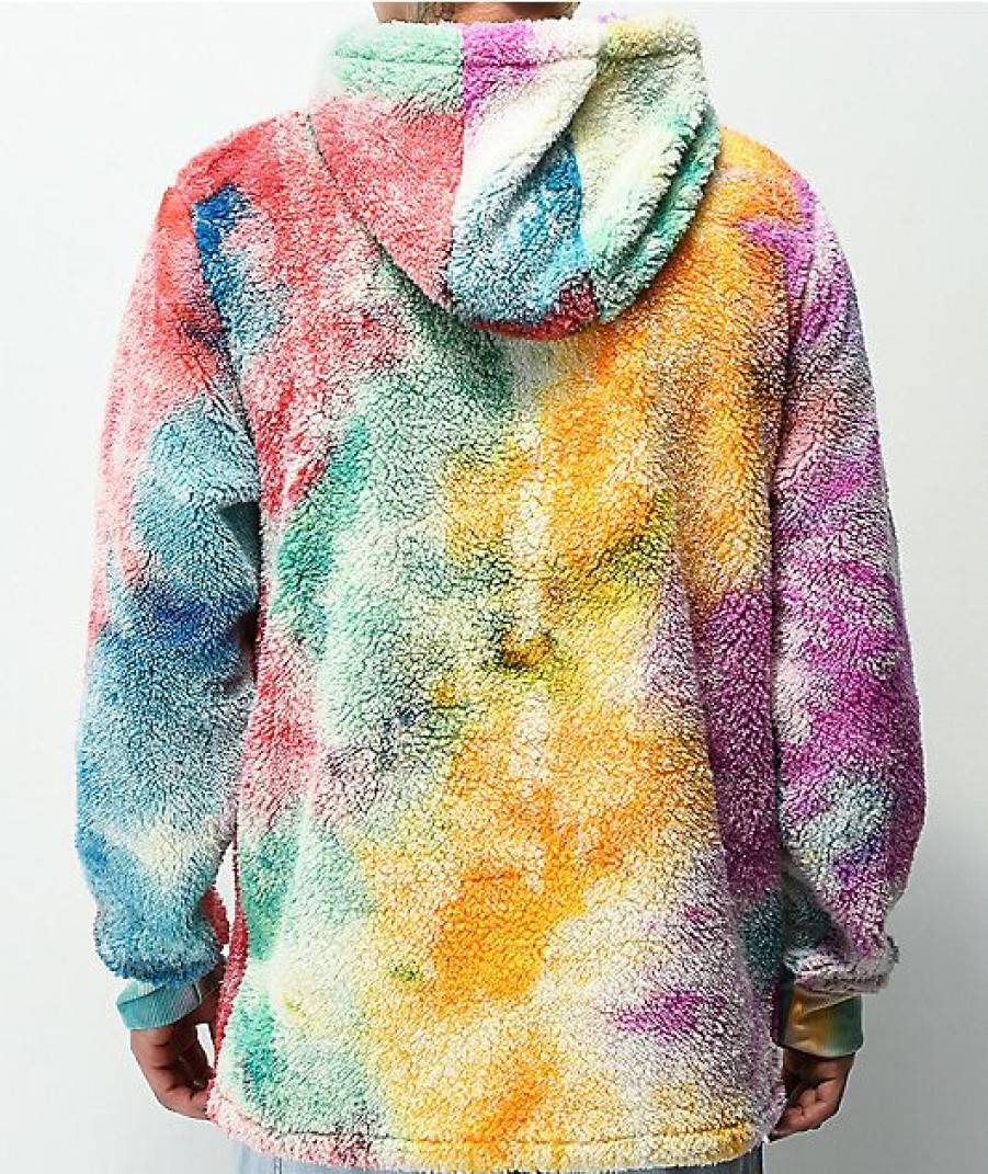 Clothing * | Empyre Rainbow Tie Dye Sherpa Fleece Hoodie Promotions