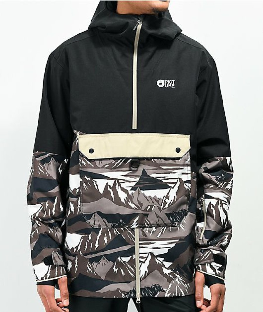 Clothing * | Picture Organic Trifid Black & Camo 10K Anorak Snowboard Jacket Promotions