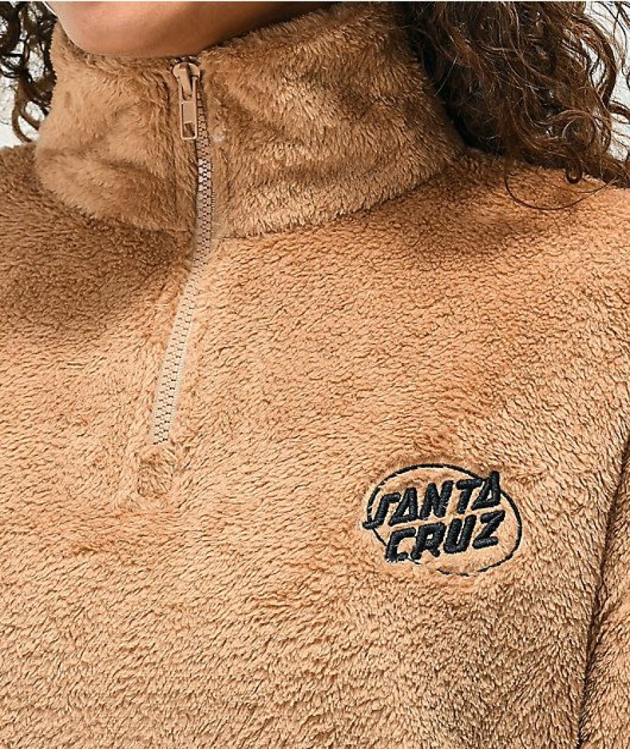 Clothing * | Santa Cruz Club Oval Dot Tan Sherpa Half-Zip Sweatshirt Promotions