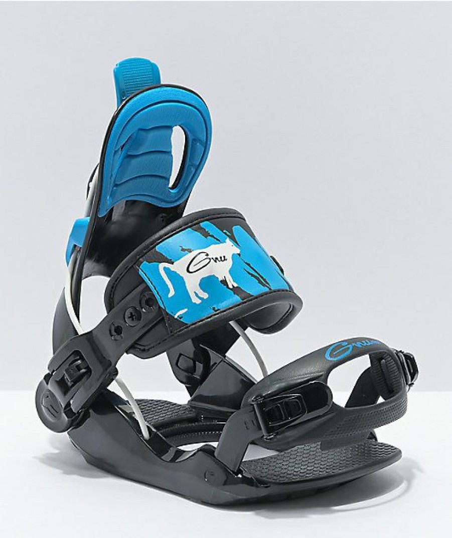 Snowboard * | Gnu Gnunior Black Snowboard Bindings Kid'S 2021 Limit Offer