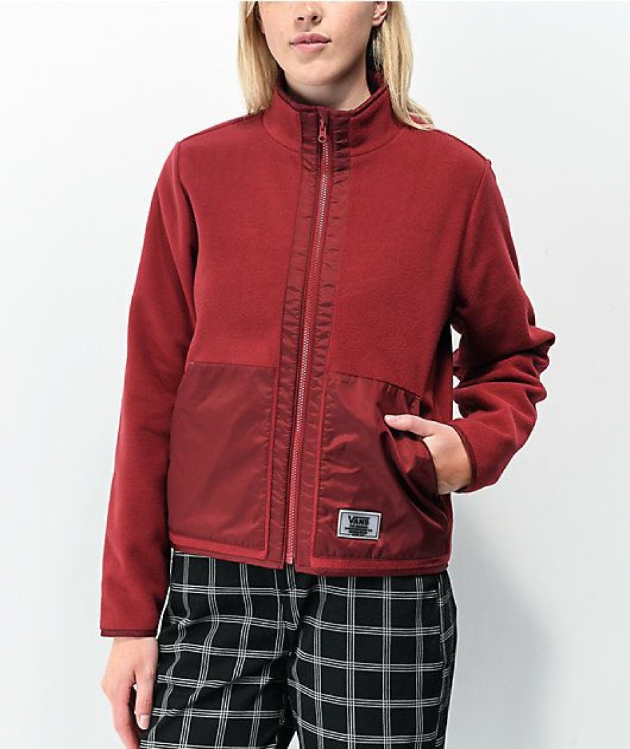 Clothing * | Vans Tommy Burgundy Fleece Zip Jacket Promotions