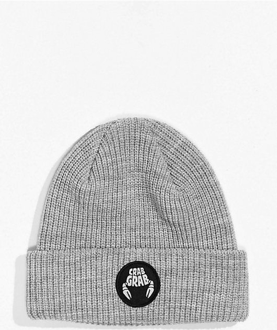 Beanies * | Crab Grab Circle Patch Heather Grey Beanie Promotions