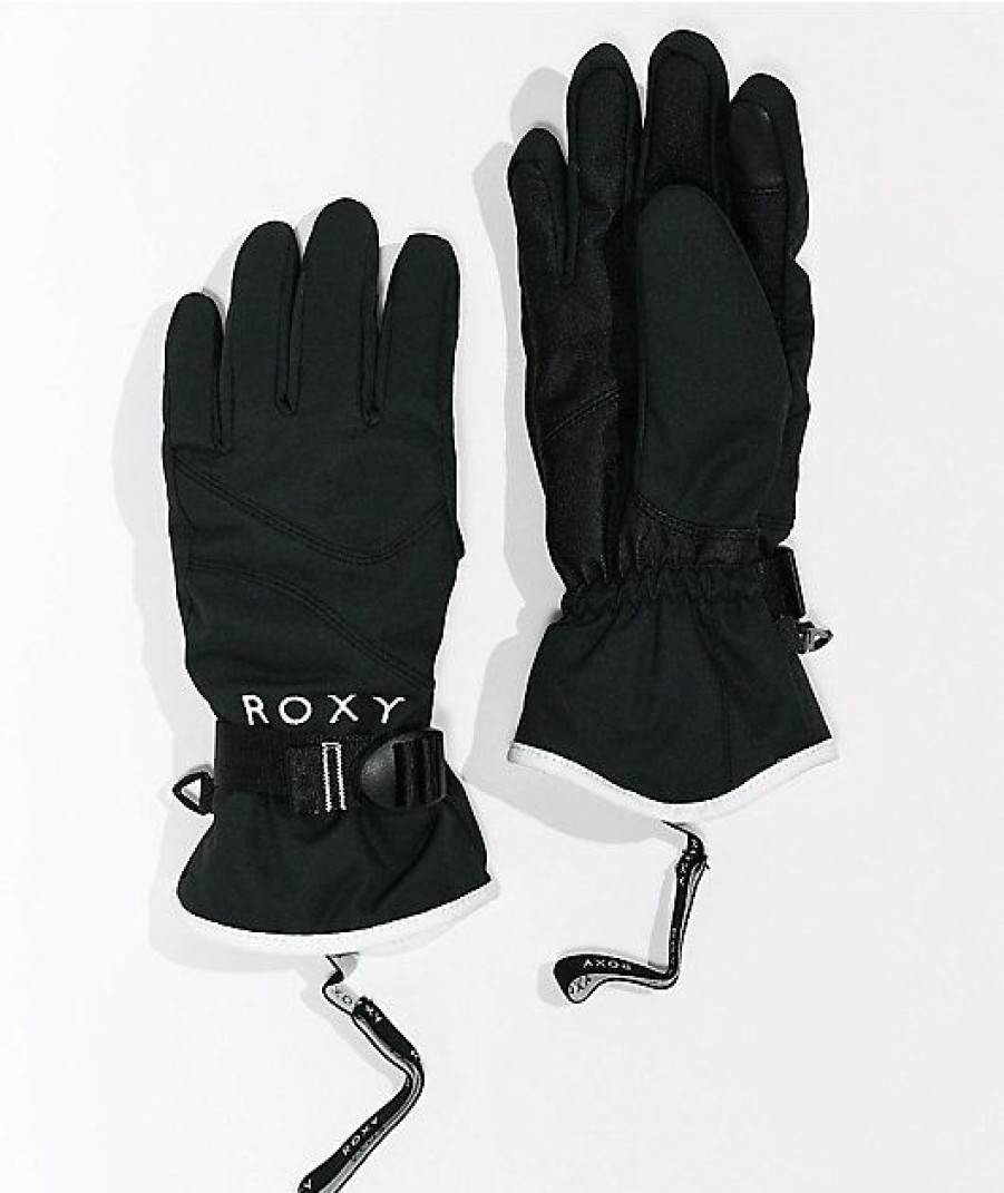 Snowboard * | Roxy Jetty Solid Black Snowboard Gloves Limit Offer