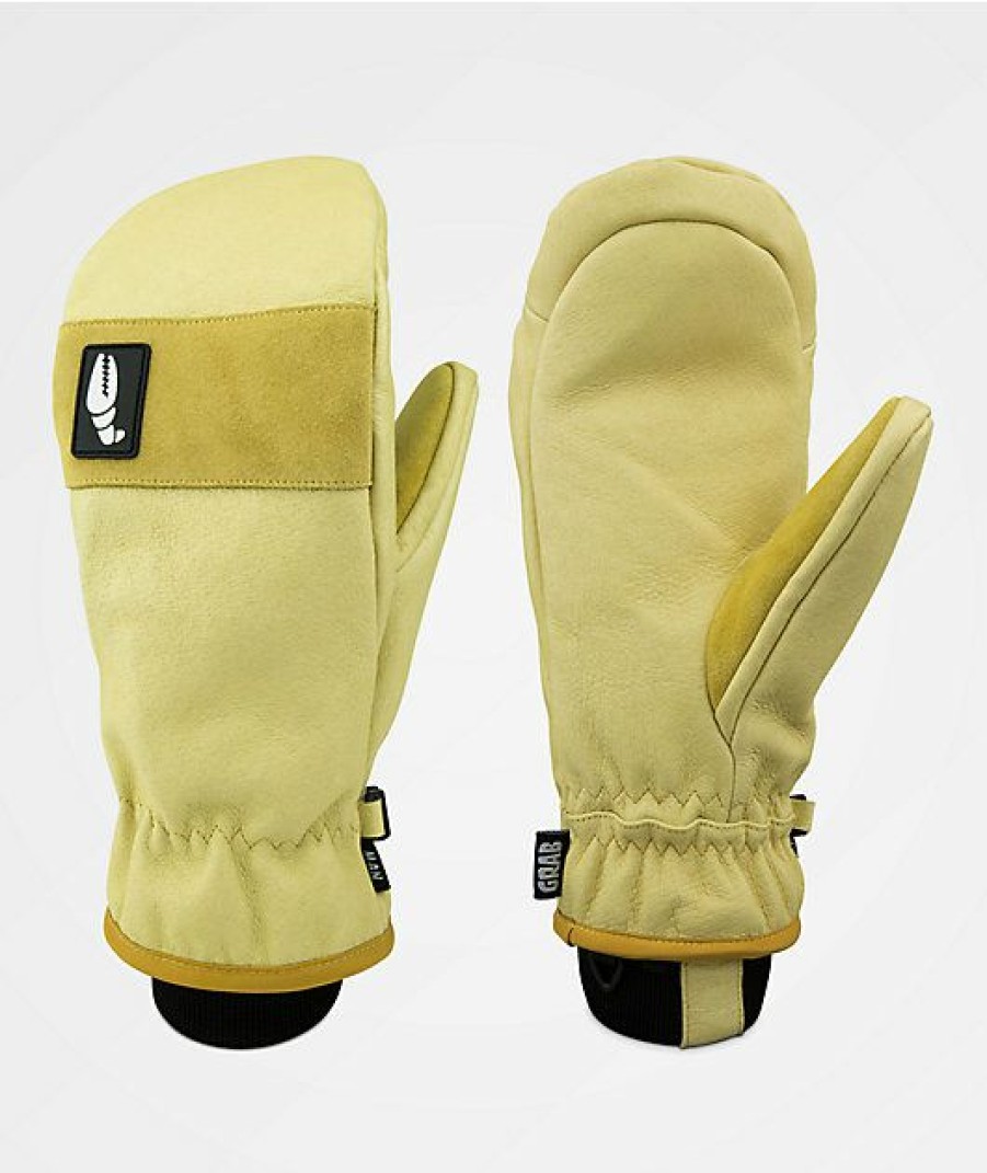 Snowboard * | Crab Grab Man Hands Tan & Black Leather Snowboard Mittens Limit Offer