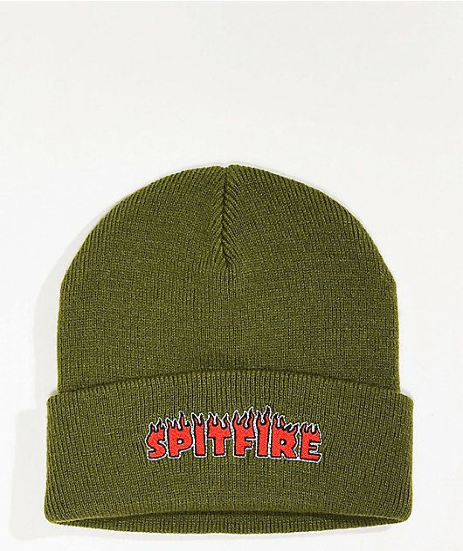 Beanies * | Spitfire Flash Fire Olive Green Beanie Promotions